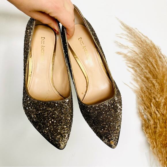 ENZO ANGIOLINI Gold Sequins Sparkle Pointy Toe Metallic Stiletto Heels Shoes 9 - Picture 9 of 10